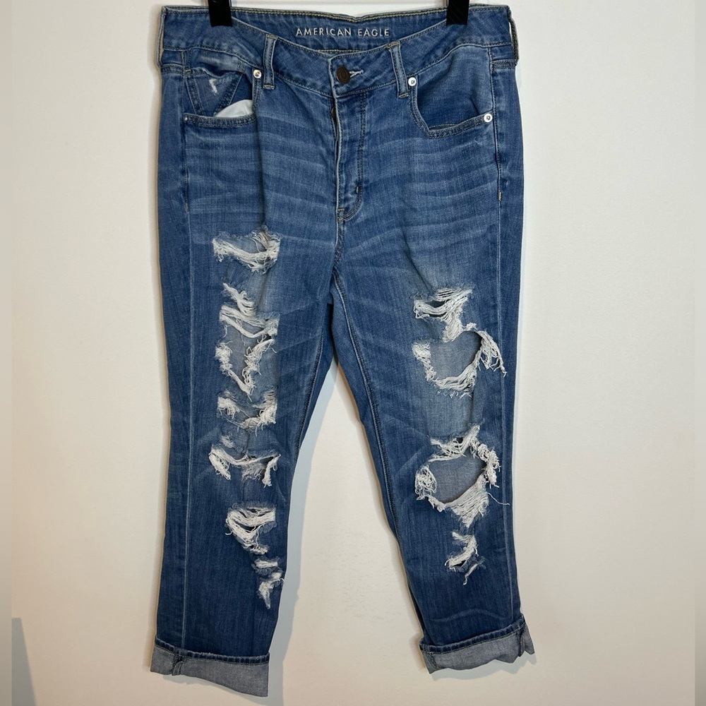 American Eagle Outfitters Women's Ripped Blue Ankle Jeans